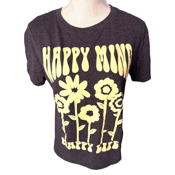 Modern Lux Happy Mind Happy Life Graphic T-Shirt M - Picture 1 of 7